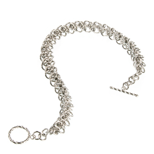 A steel triffids chainmaille bracelet.