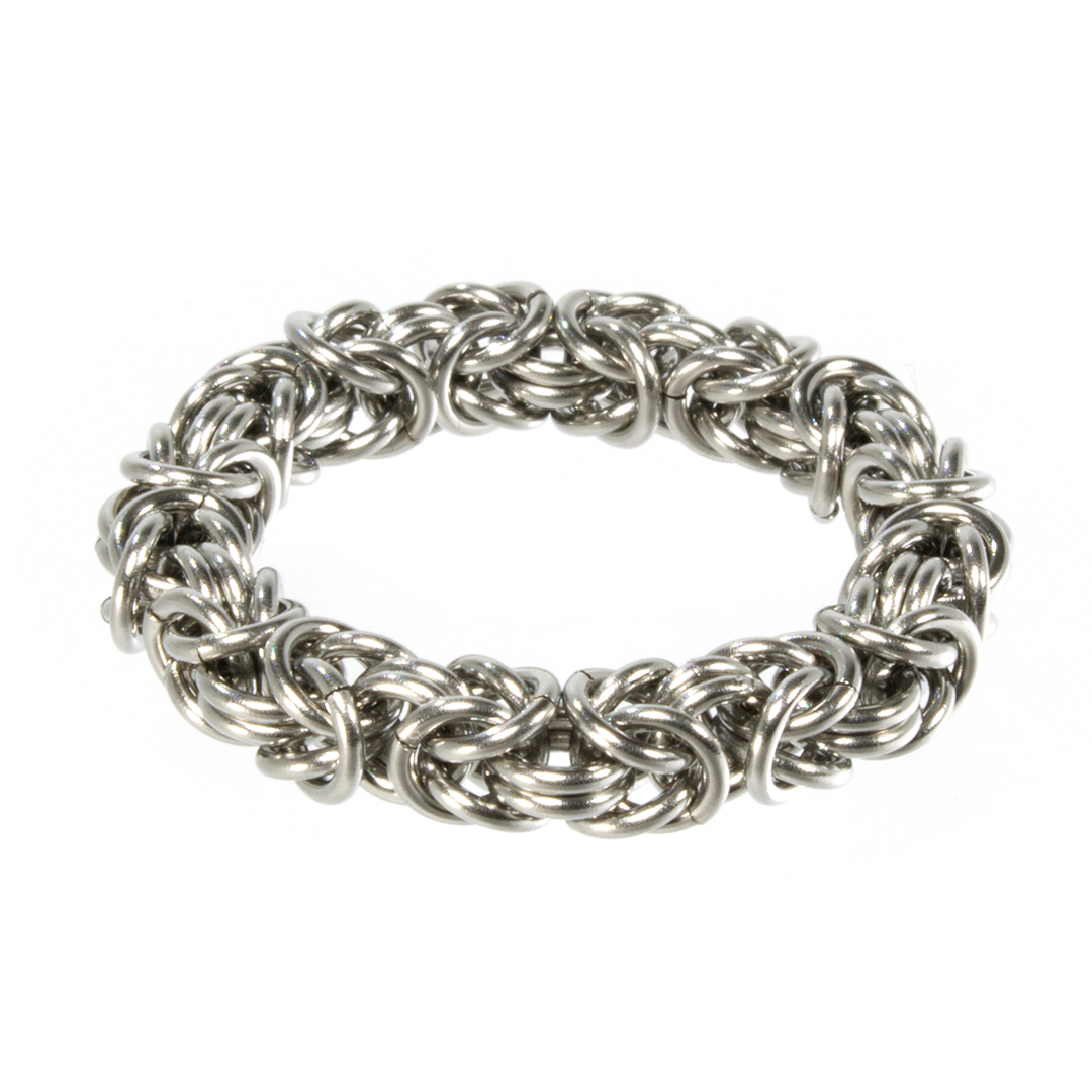 A steel byzantine chainmaille ring.
