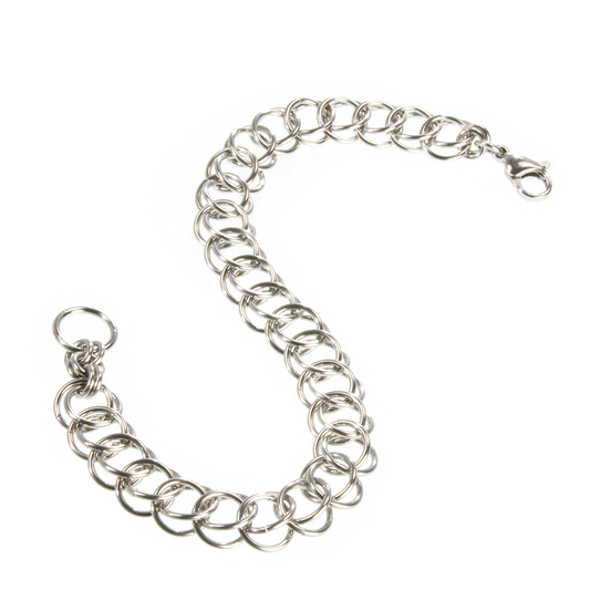 A steel persian chainmaille bracelet.