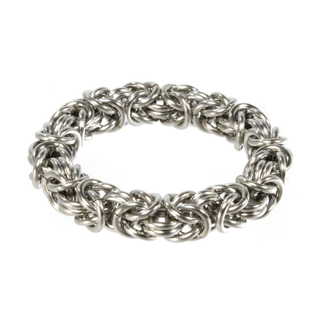 A steel byzantine chainmaille ring.
